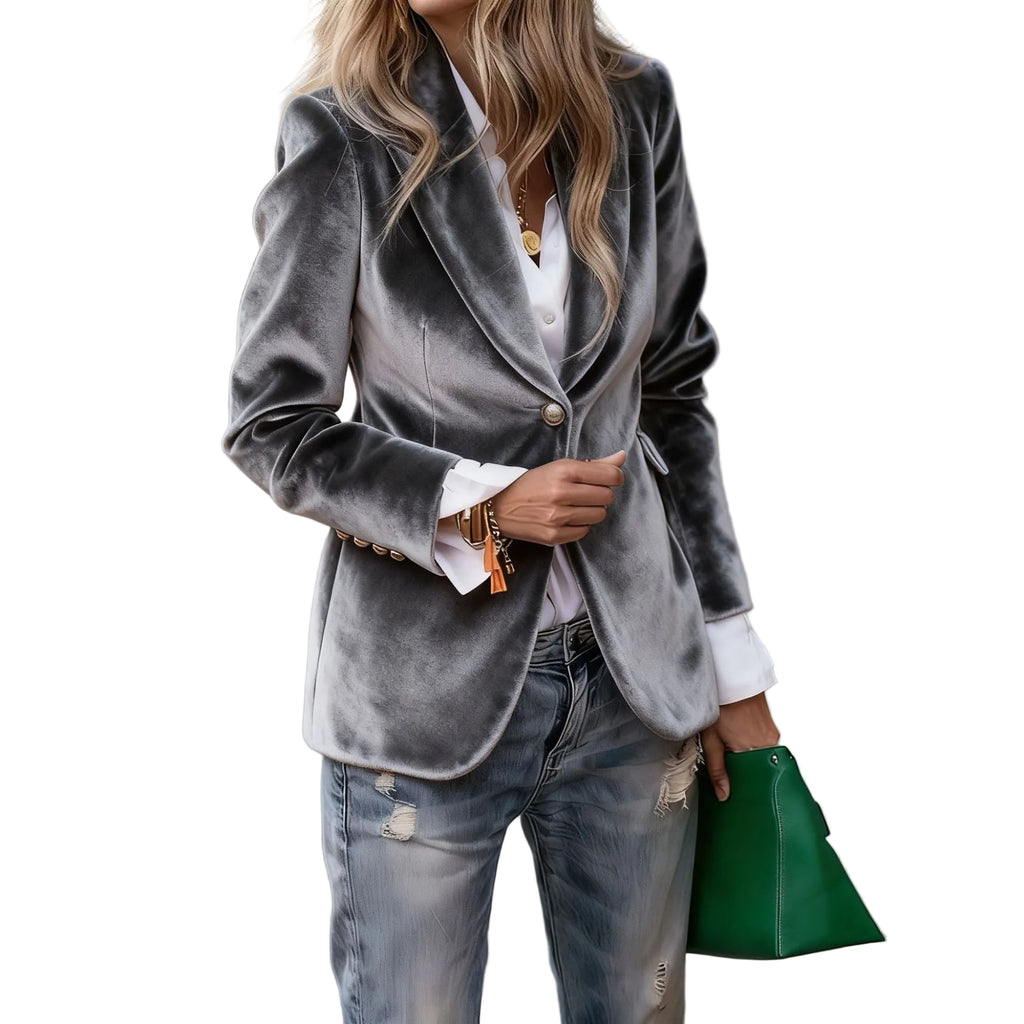 Elegancka Marynarka Aksamitna Damska – Taliowany Żakiet Premium