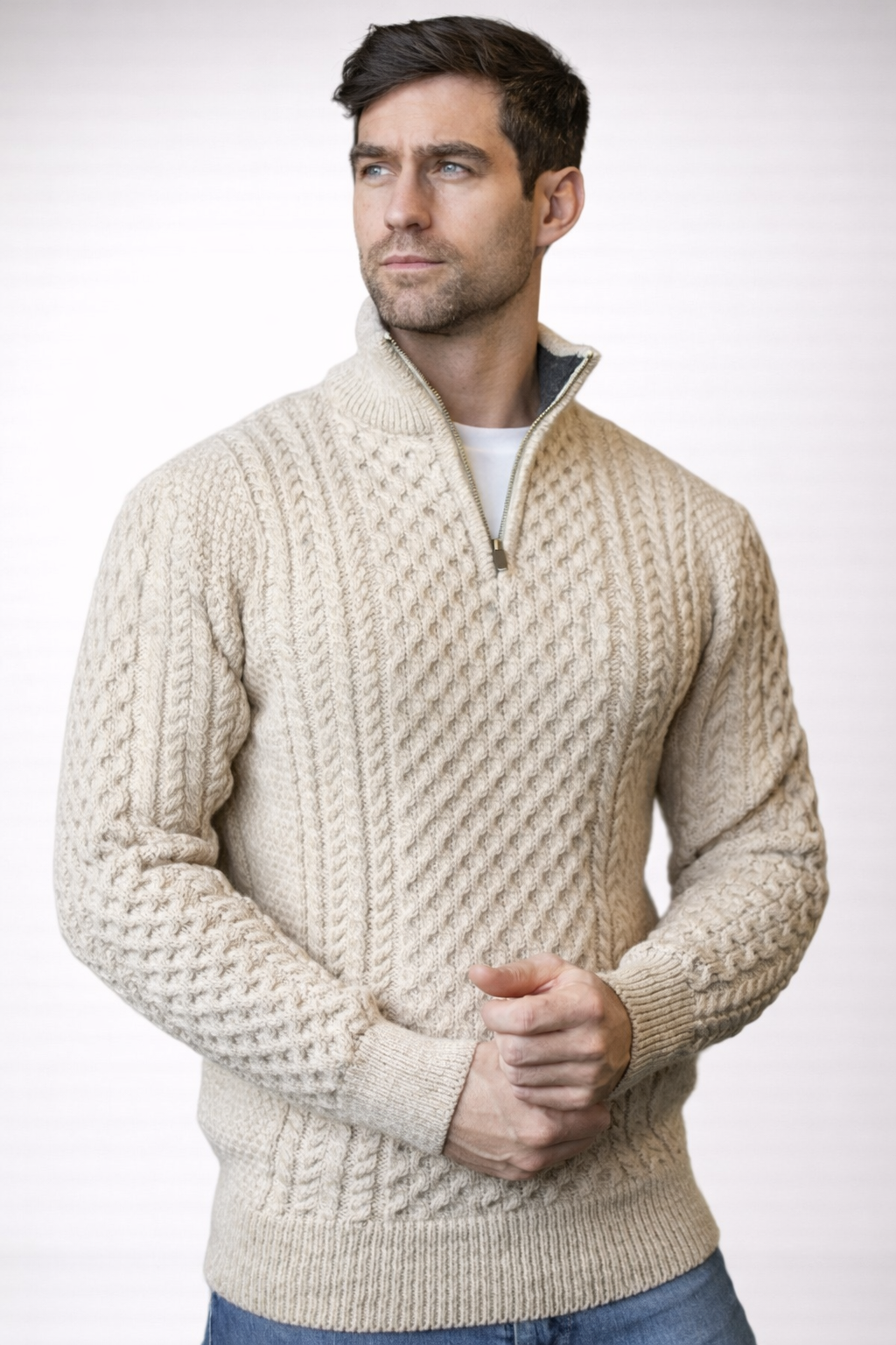 Męski Sweter z Zamkiem 1/2 – Klasyczny Dzianinowy Model Casual